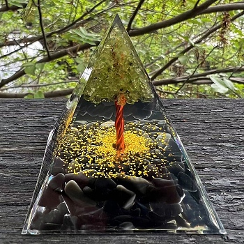 Resin Display Decoration, with Natural Obsidian, for Home Decoration, Pyramid, 60x60x60mm
