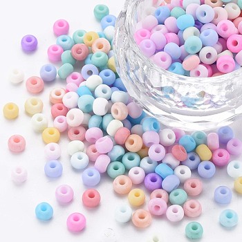 6/0 Glass Seed Beads, Macaron Color, Round Hole, Round, Mixed Color, 4~4.5x3mm, Hole: 1~1.2mm, about 4500pcs/bag, about 450g/bag.