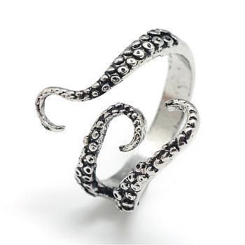 Adjustable Alloy Cuff Finger Rings, Squid, Size 8, Antique Silver, 18mm