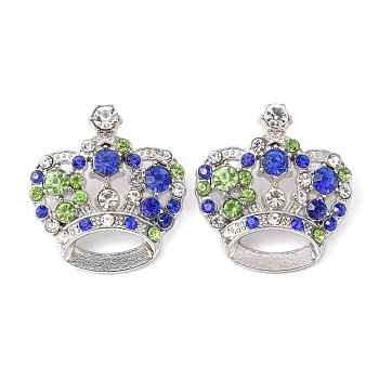 Rhinestone Pendants, Cadmium Free & Lead Free, with Alloy Findings, Crown, Platinum, Colorful, 31x29x10mm, Hole: 3mm