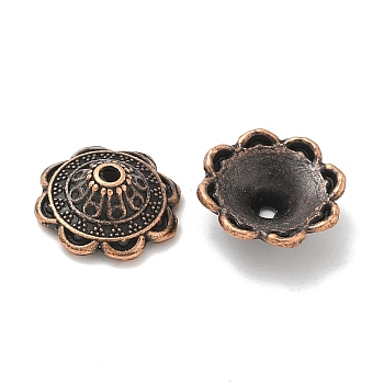 Tibetan Style Alloy Bead Caps, Cadmium Free & Lead Free, Flower, Red Copper, 16x6mm, Hole: 1.8mm