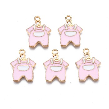 Alloy Enamel Pendants, Cadmium Free & Nickel Free & Lead Free, Light Gold, Clothes, Pearl Pink, 21.5x15.5x1.5mm, Hole: 1.8mm