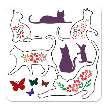 PET Hollow Out Drawing Painting Stencils, for DIY Scrapbook, Photo Album, Cat Shape, 300x300mm