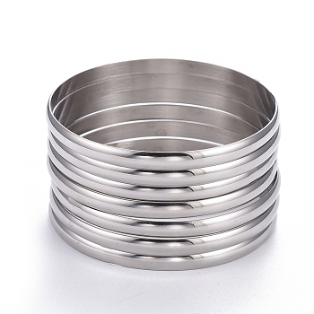 Fashion 304 Stainless Steel Buddhist Bangle Sets, Stainless Steel Color, 2-1/2 inch(6.5cm), 7pcs/set