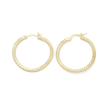 Circle Ring Rack Plating Brass Cubic Zirconia Hoop Earrings for Women, Long-Lasting Plated, Lead Free & Cadmium Free, Real 18K Gold Plated, 32x31.5x2mm, Pin: 0.6x0.9mm