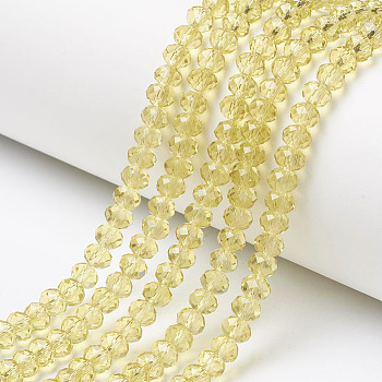 Glass Beads Strands, Faceted, Rondelle, Light Khaki, 3x2mm, Hole: 0.8mm, about 145~150pcs/strand, 34~35cm