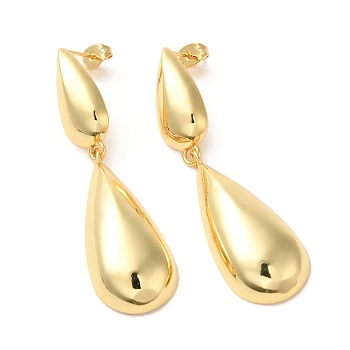 Real 18K Gold Plated Brass Dangle Stud Earrings, Long-Lasting Plated, Cadmium Free & Lead Free, Teardrop, 57.5x15.5mm