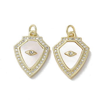 Brass Micro Pave Cubic Zirconia Pendants, with Shell, Shield, Real 18K Gold Plated, Eye, 20.5x15x3.5mm, Hole: 3mm