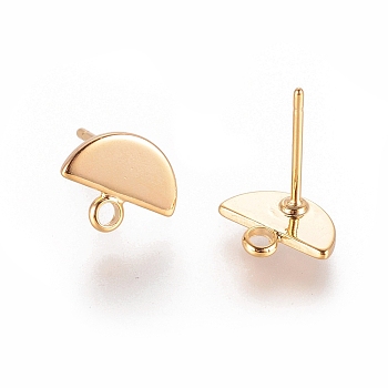 Brass Stud Earring Findings, with Loop and Steel Pins, Long-Lasting Plated, Nickel Free, Real 18K Gold Plated, Umbrella, 8x10x1mm, Hole: 1.5mm, Pin: 0.8mm