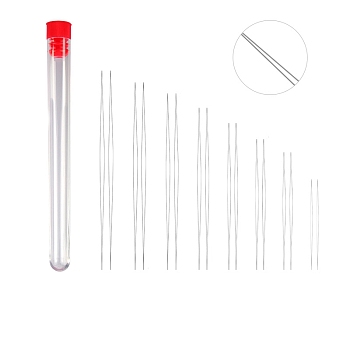 Stainless Steel Collapsible Big Eye Beading Needles, Seed Bead Needle, with Storage Tube, Red, 45~160x15mm, 17pcs/set