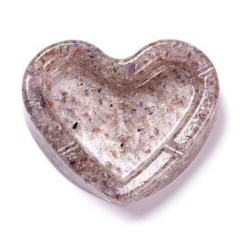 Resin with Natural Other Quartz Chip Stones Ashtray, Home OFFice Tabletop Decoration, Heart, 103x121x27mm, Inner Diameter: 96x60mm