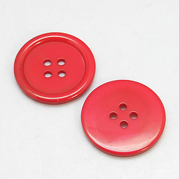 Resin Buttons, Dyed, Flat Round, Red, 20x3mm, Hole: 2mm, 195pcs/bag