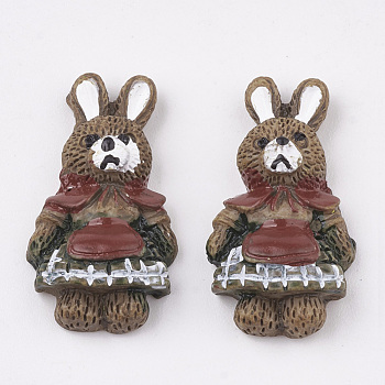 Bunny Resin Cabochons, Rabbit Doll with Clothes, Sienna, 25x14x7mm
