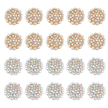 WADORN 20Pcs 2 Colors Zinc Alloy Rhinestone Jewelry Snap Buttons, Half Round, Golden & Silver, 14x5mm, Knob: 4mm, 10pcs/color