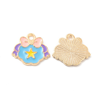 Light Gold Plated Alloy Pendants, with Enamel, Gift Charm, Light Sky Blue, 14x16x1.5mm, Hole: 1.8mm
