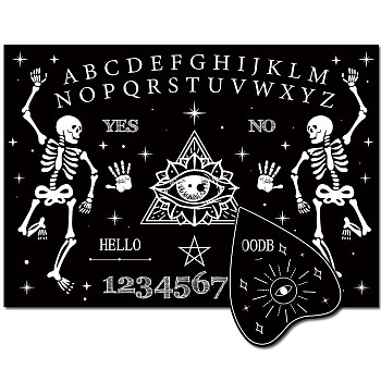 Printed Wood Pendulum Dowsing Divination Board Set, Rectangle Talking Board, with Planchette, Skull, 11.2~30x9~21x0.5cm, 2pcs/set