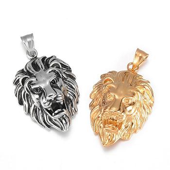 316 Surgical Stainless Steel Pendants, Lion Head, Mixed Color, 44x29x17mm, Hole: 5x8mm