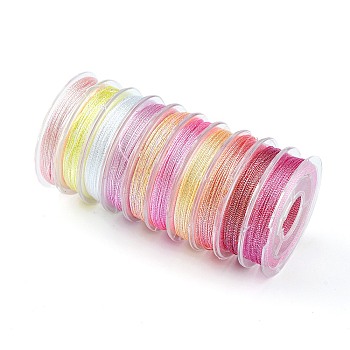 10 Rolls 3-Ply Metallic Polyester Threads, Round, for Embroidery and Jewelry Making, Pink, 0.3mm, about 24 yards(22m)/roll, 10 rolls/group
