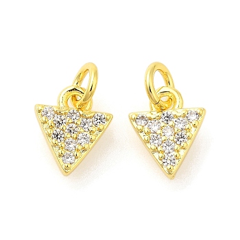 Rack Plating Brass Micro Pave Cubic Zirconia Charms, Long-Lasting Plated, Lead Free & Cadmium Free, Triangle, Real 18K Gold Plated, 8x6.5x1.5mm, Hole: 3mm