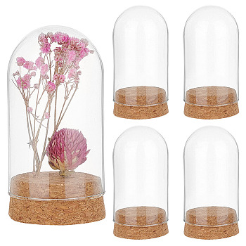 Elite 4 Sets Transparent Glass Dome, Bell Jar Cloche Display Cases, with Cork Pedestals, for Plants, Candles Office Home Decor, Clear, 46.5x85mm