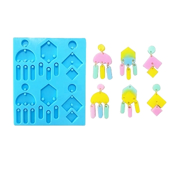 Tassel Earrings DIY Silicone Pendant Molds, Resin Casting Molds, for UV Resin & Epoxy Resin Jewelry Making, Mixed Shapes, Deep Sky Blue, 99x81x5mm