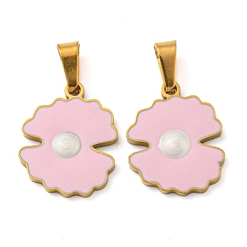 316 Surgical Stainless Steel Pendants, with Enamel, Shell Charm, Golden, 16x13x2mm, Hole: hole: 5.5x3mm