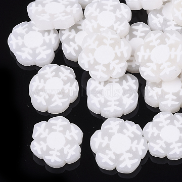 Handmade Polymer Clay Cabochons, Snowflake, Christmas Theme, White, 10~11x10x2mm, about 238pcs/50g(X-CLAY-S091-012)