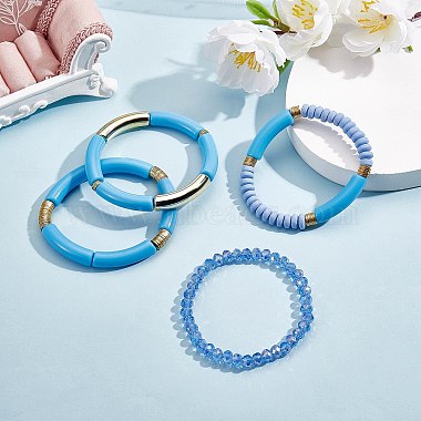 4Pcs 4 Style Acrylic Chunky Curved Tube Stretch Bracelet Sets(BJEW-SW00074-03)-2