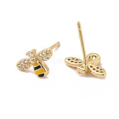 Cubic Zirconia Bee Stud Earrings with Enamel(EJEW-G341-02G)-2