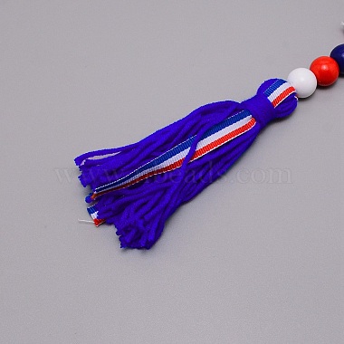 Independence Day Theme Wooden Ring & Woolen Yarn Tassels Pendant Decorations(HJEW-TAC0013-05A)-2