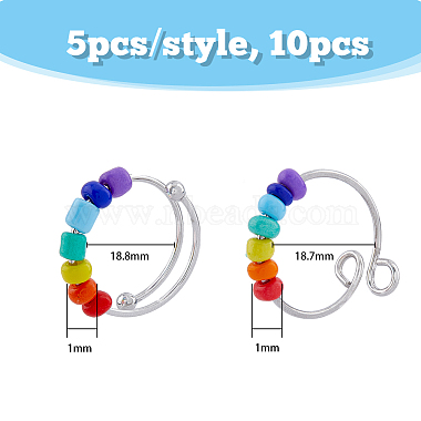 10Pcs 2 Style Rainbow Color Glass Beaded Rotating Open Cuff Rings Set(RJEW-DC0001-15)-2
