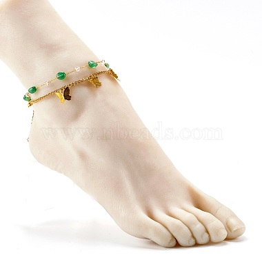 Ножные браслеты из натуральных зеленых агатовых бусин для девочек и женщин(AJEW-AN00450-04)-7