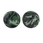 Round with Camouflage Print Pattern Food Grade Silicone Beads, Green, 15mm(PW-WG66974-11)