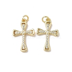 Brass Micro Pave Cubic Zirconia Pendants, with Jump Ring, Cross, Lead Free & Cadmium Free, Long-Lasting Plated, Real 18K Gold Plated, 21.5x13.5x2mm, Hole: 3mm(X1-KK-Q068-49D-G)