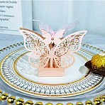 European Style Hollow Butterfly Wedding Dress Paper Candy Gift Packaging Boxes, Foldable Storage Boxes for Wedding, PeachPuff, 4.4x11x8.3cm(PW-WG3C104-05)