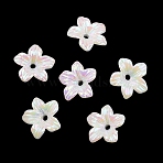 UV Plating Opaque Acrylic Bead Cap, Iridescent, 5-Petal Flower, White, 11x3.5mm, Hole: 1.2mm(OACR-K001-40A)