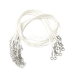 Waxed Cotton Cord Necklace Making, with Alloy Lobster Claw Clasps and Iron End Chains, Nickel Free, Platinum, White, 17.91~18.11 inch(45.5~46cm), 1.5mm(MAK-YW0001-25B)