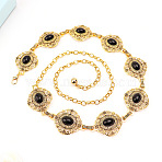 Bohemian Style Alloy Resin Flower Link Waist Belly Chains for Women, Black, Antique Golden, 1050mm(FS-WGFCF74-02)
