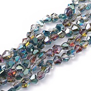Electroplate Glass Beads Strands, Half Plated, Faceted, teardrop, Colorful, 7x8x6.5mm, Hole: 1.2mm, about 70pcs/strand, 18.1 inch(46cm)(EGLA-F144-HP01-B)
