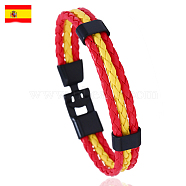 Flag Color Imitation Leather Triple Line Cord Bracelet with Alloy Clasp, Spain Theme Jewelry for Men Women, Red, 8-1/4 inch(21cm)(GUQI-PW0001-087O)
