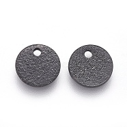 304 Stainless Steel Charms, Textured, Flat Round with Bumpy, Electrophoresis Black, 8x1mm, Hole: 1.2mm(STAS-E455-02B-8mm)