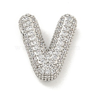 Platinum Plated Brass Micro Pave Cubic Zirconia Pendants, Letter Charms, Letter V, 19.5x20.8x6mm, Hole: 3x2.5mm(KK-L073-001P-V)