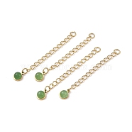 Ion Plating(IP) 316 Surgical Stainless Steel Curb Chain Extender with Natural Green Aventurine Round Charm, Golden, 53.5mm, Hole: 2.5mm(STAS-A097-01G-13)