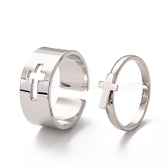 304 Stainless Steel Finger Rings Sets, Wide Band Cuff Rings and Finger Rings, Couple Rings for Valentine's Day, Cross, Stainless Steel Color, US Size 6 3/4(17.1mm), US Size 8(18.1mm), 2pcs/set(RJEW-F117-02P)