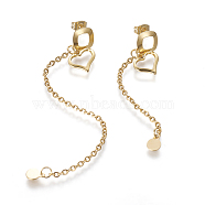304 Stainless Steel Stud Earrings, Hypoallergenic Earrings, Asymmetrical Earrings, with Cable Chains and Ear Nuts, Heart, Golden, 90mm and 50mm, Pin: 0.6mm(EJEW-E248-40G)