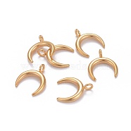 304 Stainless Steel Pendants, Double Horn/Crescent Moon, Golden, 16.5x14.5x2mm, Hole: 2.3mm(STAS-L218-16G)
