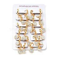 Crystal Rhinestone Heart Dangle Hoop Earrings, 304 Stainless Steel Jewelry for Women, Golden, 11.5x10x2.5mm, Pin: 1mm(EJEW-G292-18G)