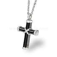 Stainless Steel Religion Cross Pendant Necklace, Keepsake Memorial Ash Urn Necklace, Cable Chain Necklace, Black(QH8600-3)