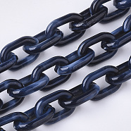 Acrylic Handmade Cable Chains, Imitation Gemstone Style, Oval, Midnight Blue, 15x10x3mm about about 39.37 inch(1m)/strand(SACR-N006-03A)