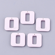 Spray Painted Acrylic Pendants, Rubberized Style, Square, Pink, 32x32x7.5mm, Hole: 1.5mm(MACR-S361-26F)